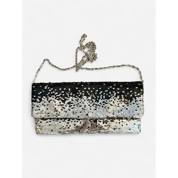 Black Silver Disco Y2K Vintage VTG Sequin clutch - Picture 1 of 5